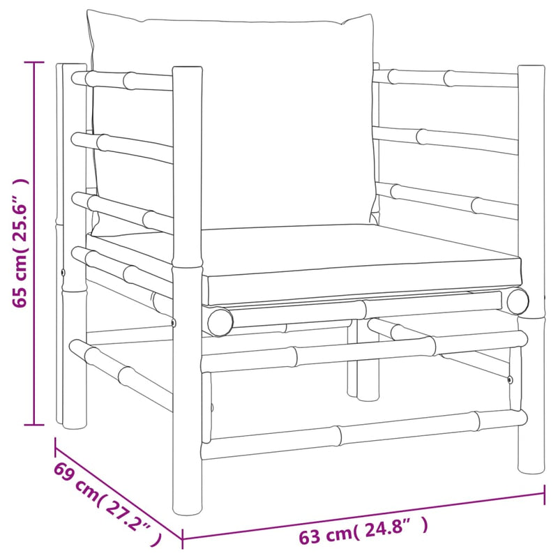 Set mobilier de grădină cu perne gri deschis, 5 piese, bambus