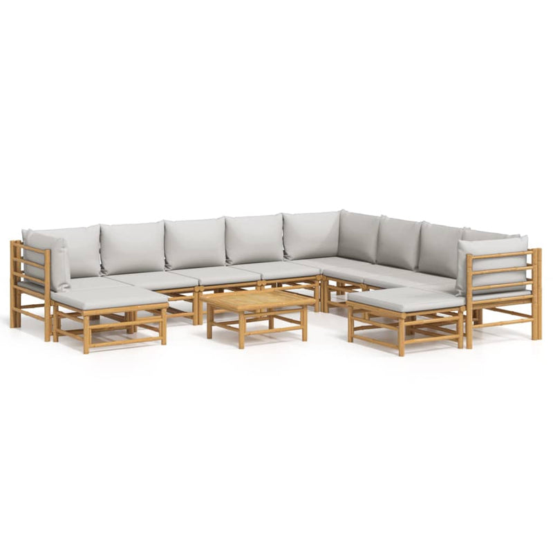 Set mobilier de grădină cu perne gri deschis, 11 piese, bambus