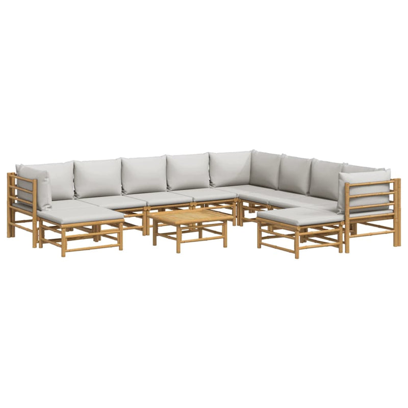 Set mobilier de grădină cu perne gri deschis, 11 piese, bambus