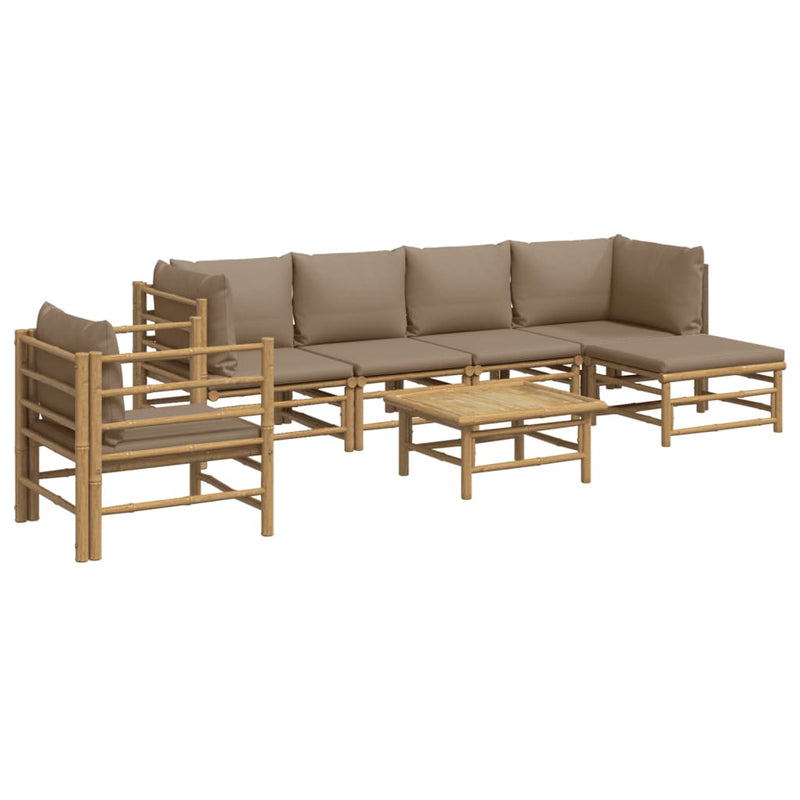 Set mobilier de grădină cu perne gri taupe, 7 piese, bambus