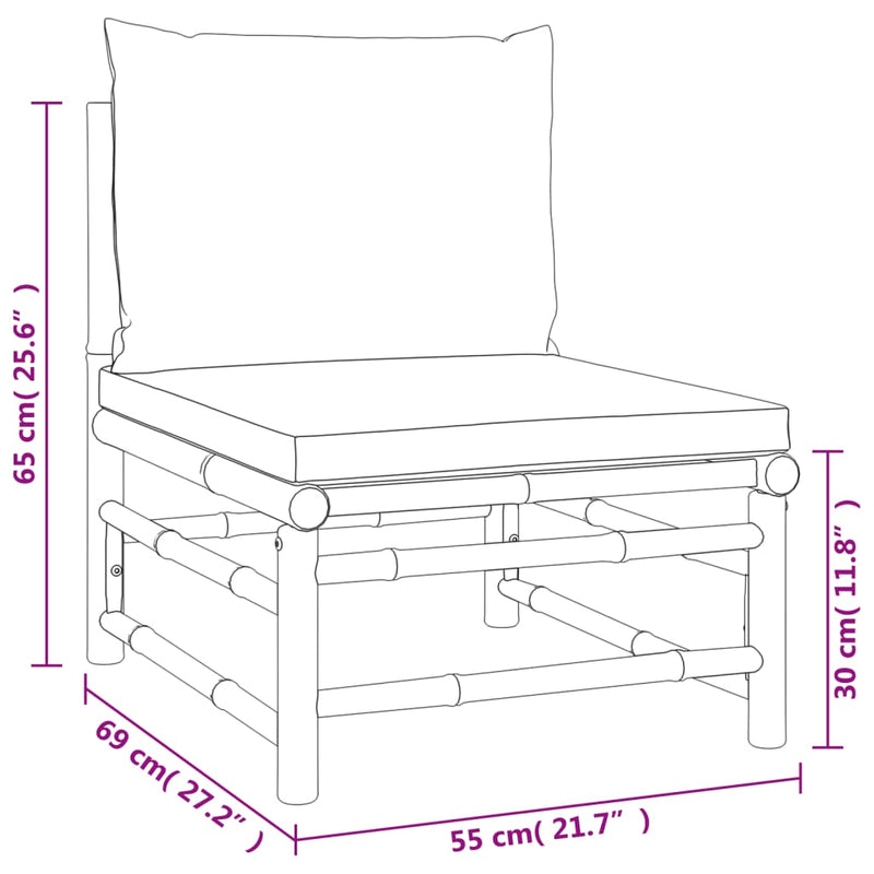 Set mobilier de grădină cu perne gri taupe, 6 piese, bambus