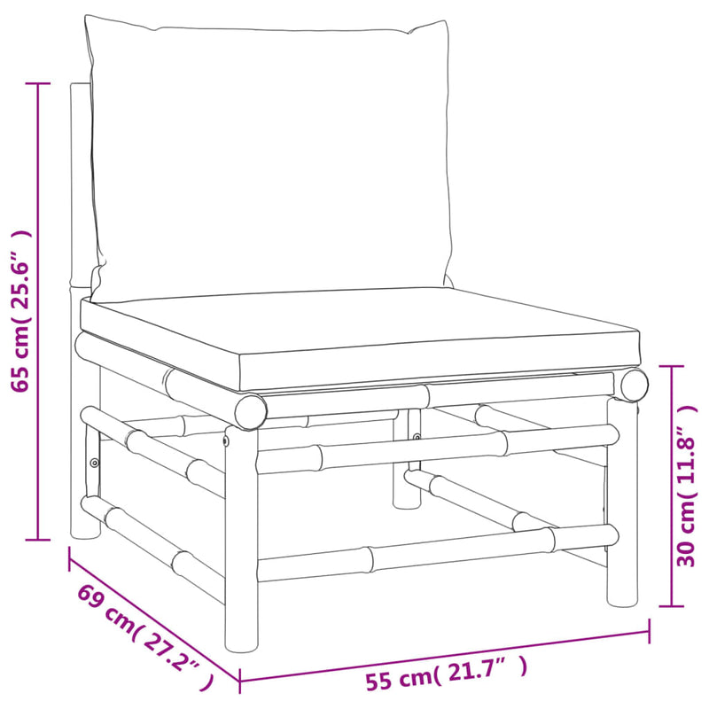 Set mobilier de grădină cu perne gri taupe, 9 piese, bambus
