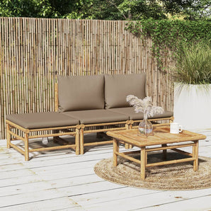 Set mobilier de grădină cu perne gri taupe, 4 piese, bambus