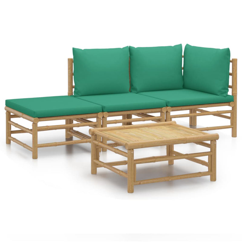 Set mobilier de grădină cu perne verzi, 4 piese, bambus