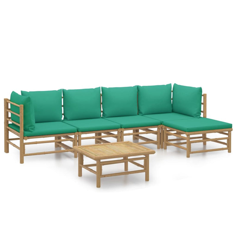 Set mobilier de grădină cu perne verzi, 6 piese, bambus