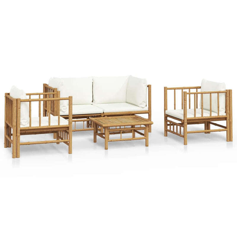 Set mobilier de grădină cu perne alb crem, 2 piese, bambus
