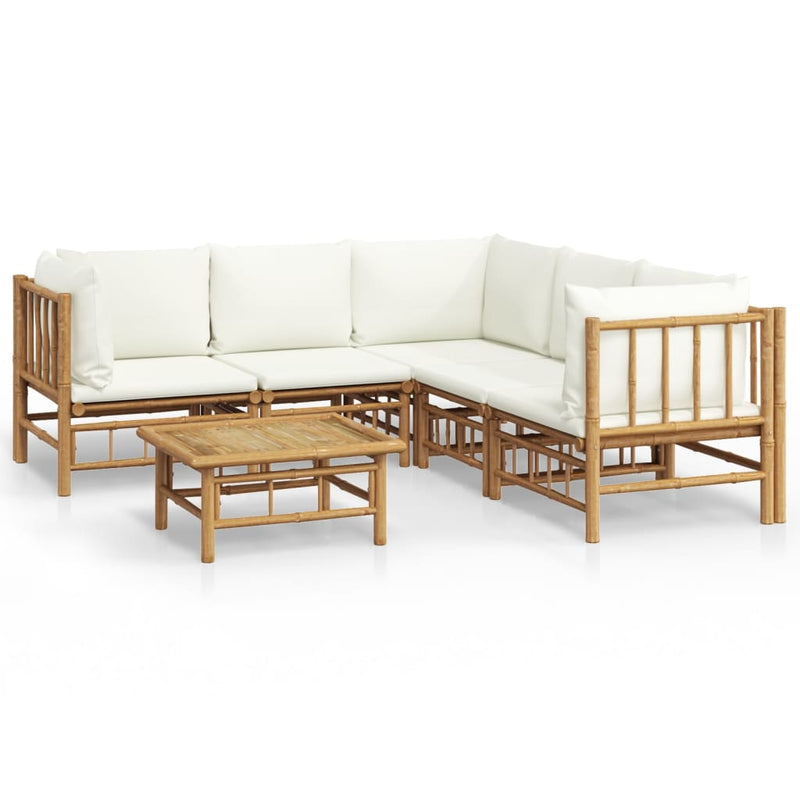 Set mobilier de grădină cu perne alb crem, 6 piese, bambus