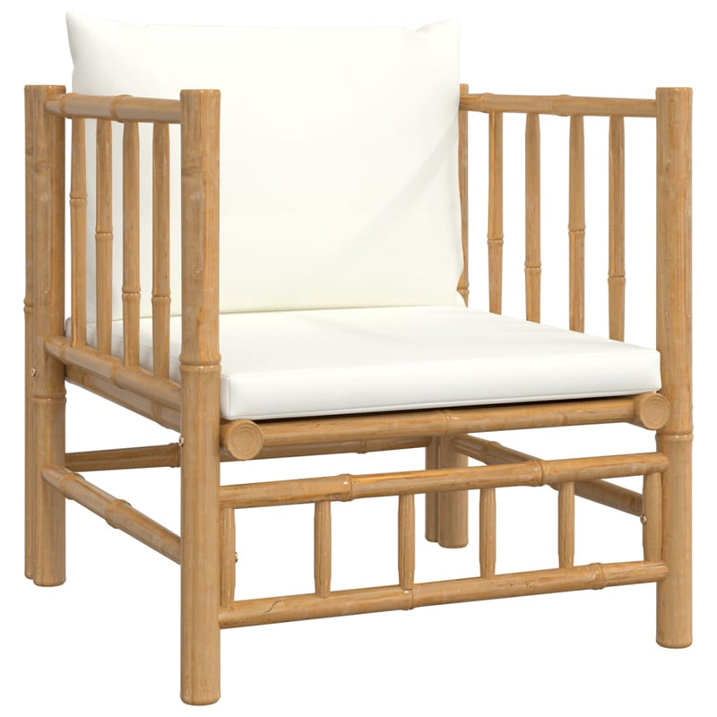 Set mobilier de grădină, cu perne alb crem, 8 piese, bambus