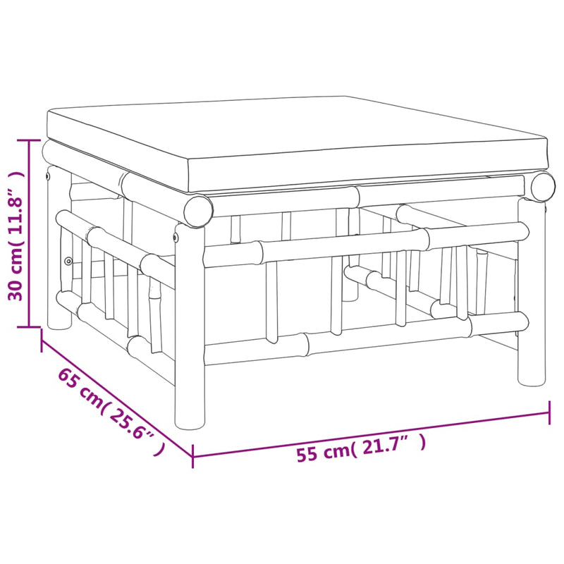 Set mobilier de grădină, cu perne alb crem, 4 piese, bambus