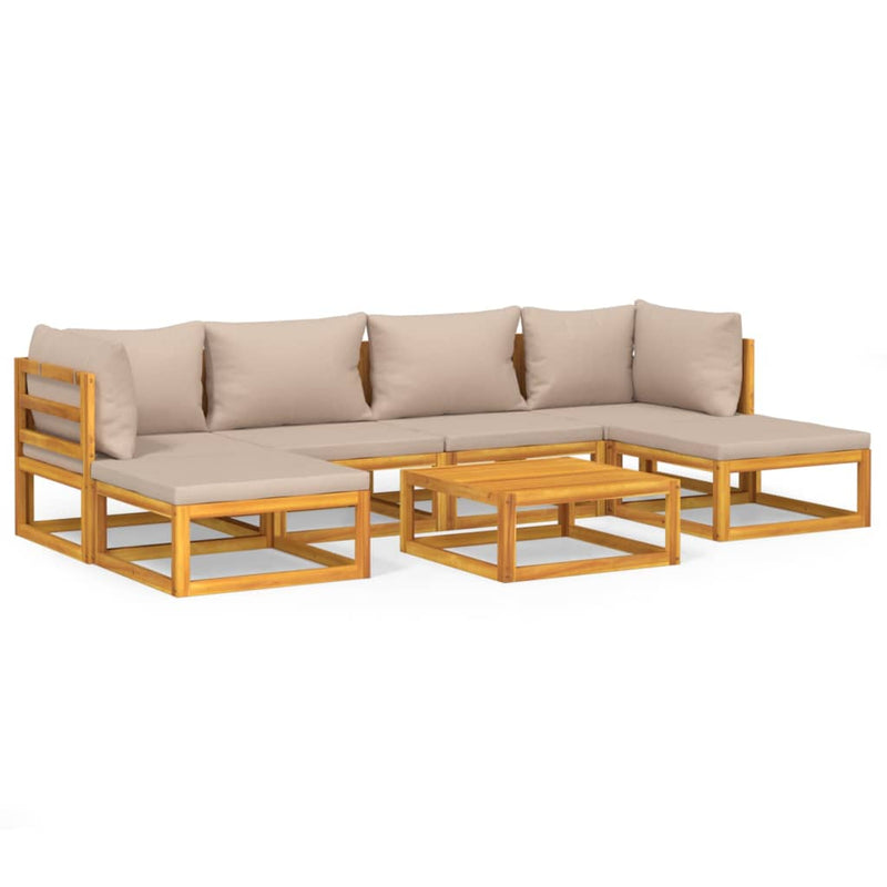 Set mobilier de grădină cu perne gri taupe, 7 piese, lemn masiv