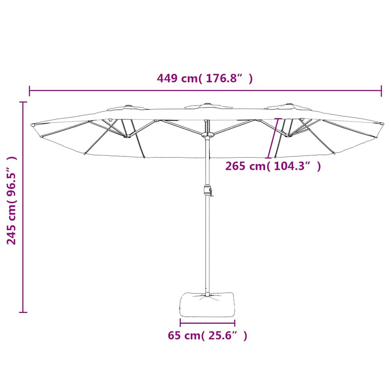 Umbrelă de soare cu două capete, negru, 449x265 cm