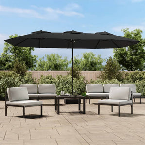 Umbrelă de grădină cu două capete/LED-uri, negru, 449x265 cm