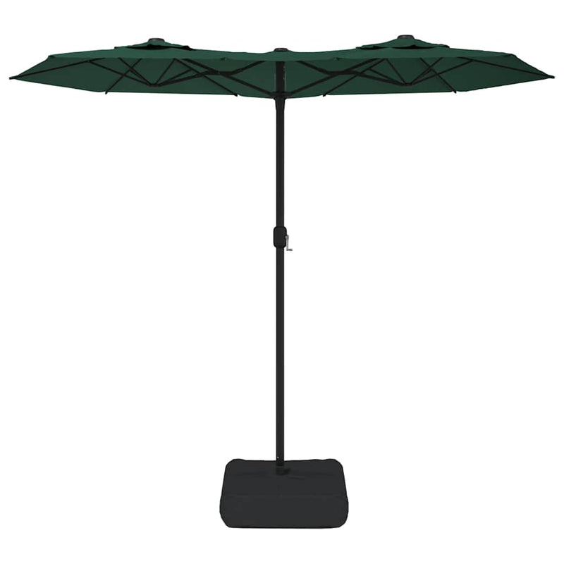 Umbrelă de grădină cu două capete cu LED-uri, verde, 316x145 cm