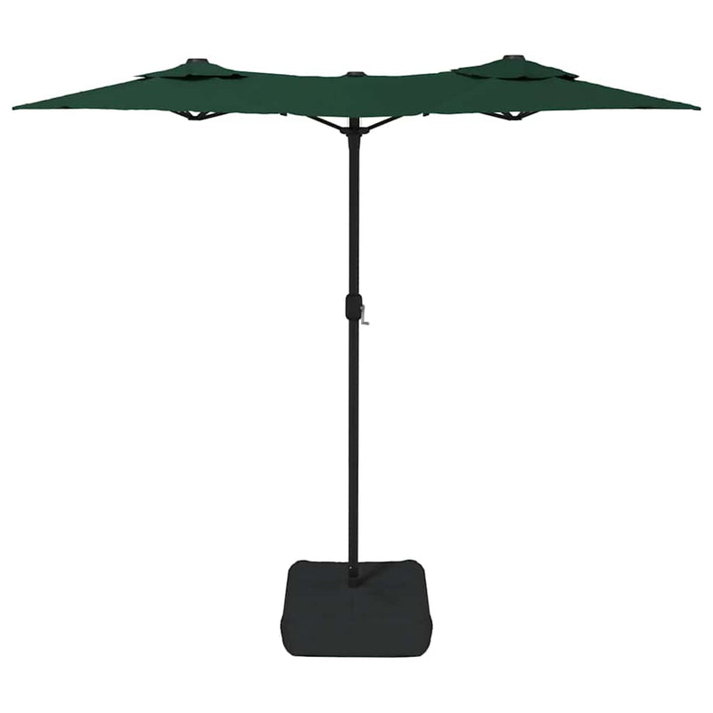 Umbrelă de grădină cu două capete cu LED-uri, verde, 316x145 cm
