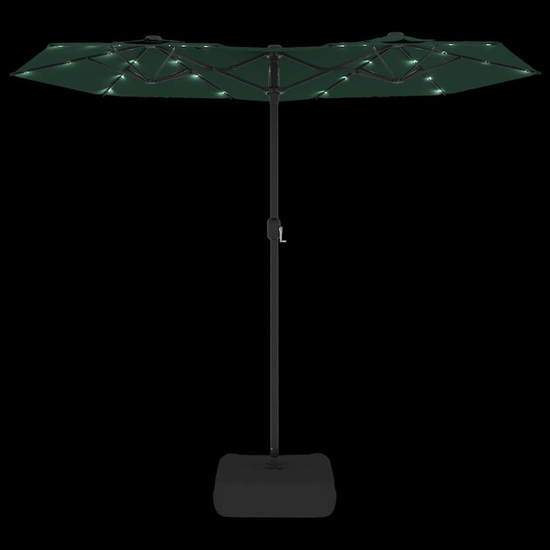 Umbrelă de grădină cu două capete cu LED-uri, verde, 316x145 cm