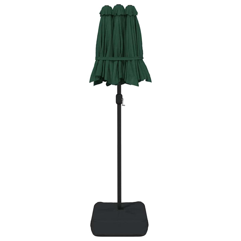 Umbrelă de grădină cu două capete cu LED-uri, verde, 316x145 cm