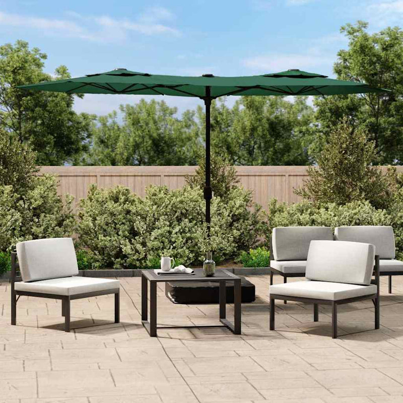 Umbrelă de grădină cu două capete cu LED-uri, verde, 316x145 cm