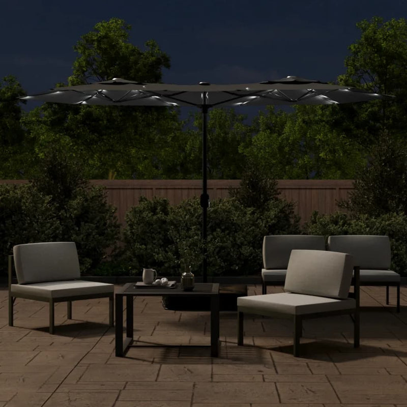 Umbrelă de grădină cu două capete/LED-uri, antracit, 316x145 cm