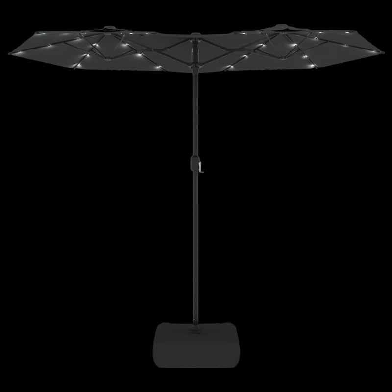 Umbrelă de grădină cu două capete/LED-uri, antracit, 316x145 cm