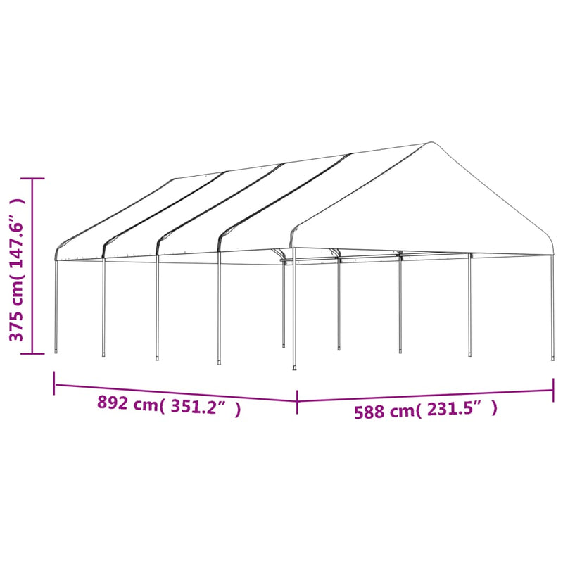 Foișor cu acoperiș, alb, 8,92x5,88x3,75 m, polietilenă
