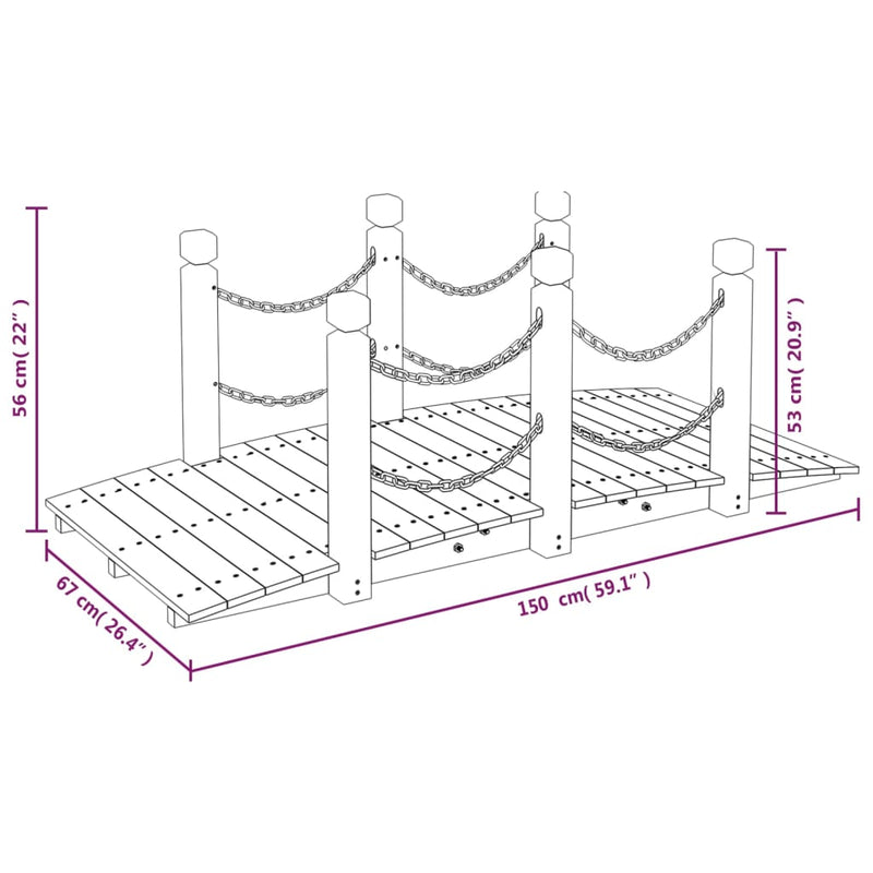 Pod de grădină balustrade cu lanț 150x67x56 cm lemn masiv molid