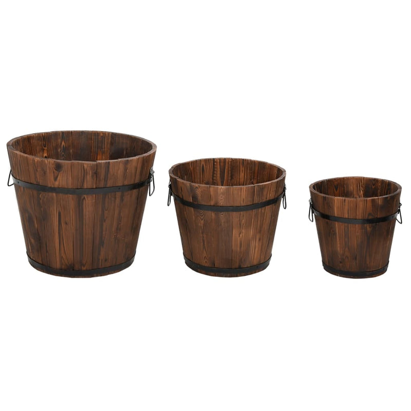 Set de jardiniere tip găleată, 3 piese, lemn masiv de brad