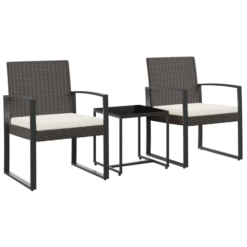 Set mobilier de grădină cu perne, 3 piese, maro, PP ratan