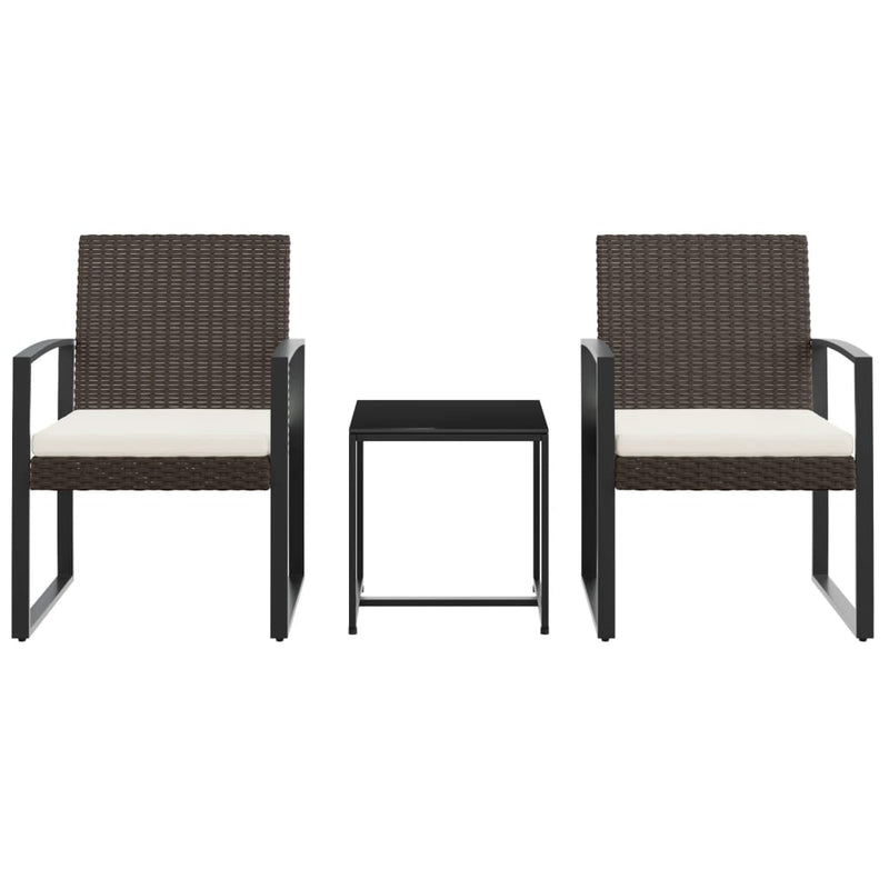 Set mobilier de grădină cu perne, 3 piese, maro, PP ratan