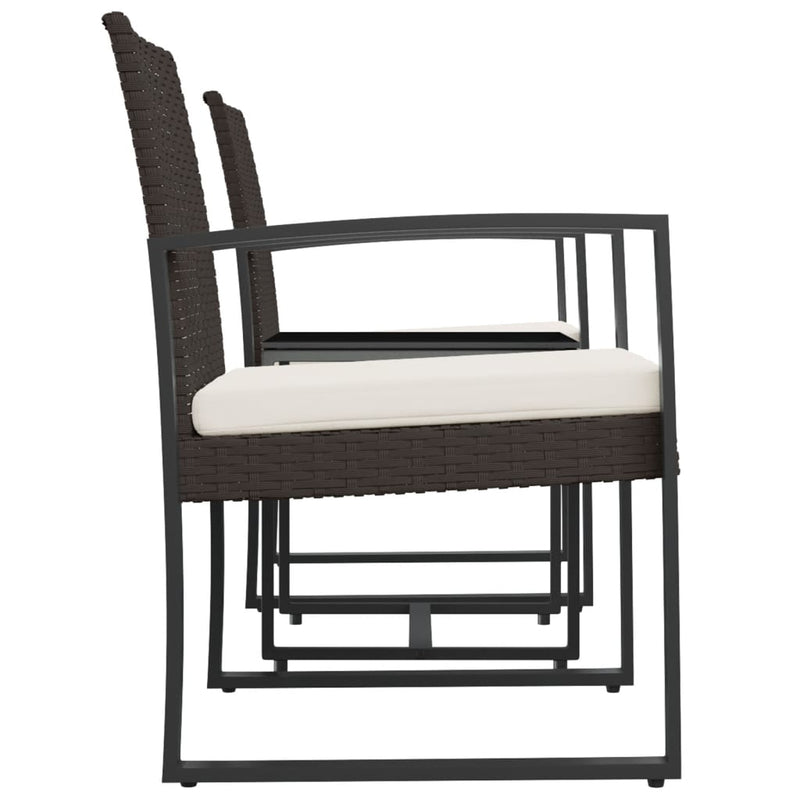 Set mobilier de grădină cu perne, 3 piese, maro, PP ratan