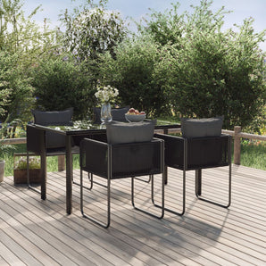 Set de servit masa pentru grădină, 5 piese, negru