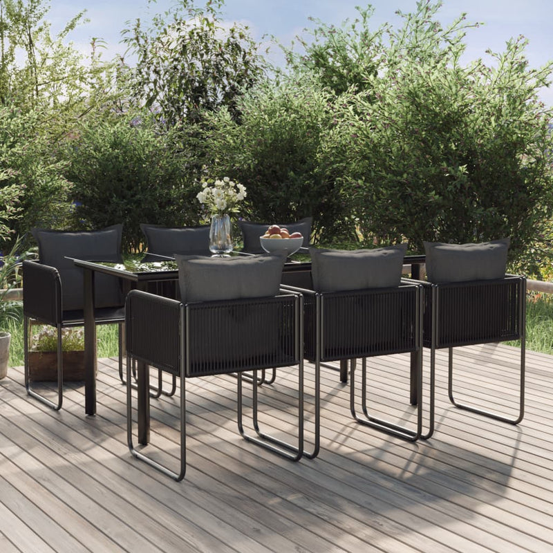 Set de servit masa pentru grădină, 7 piese, negru
