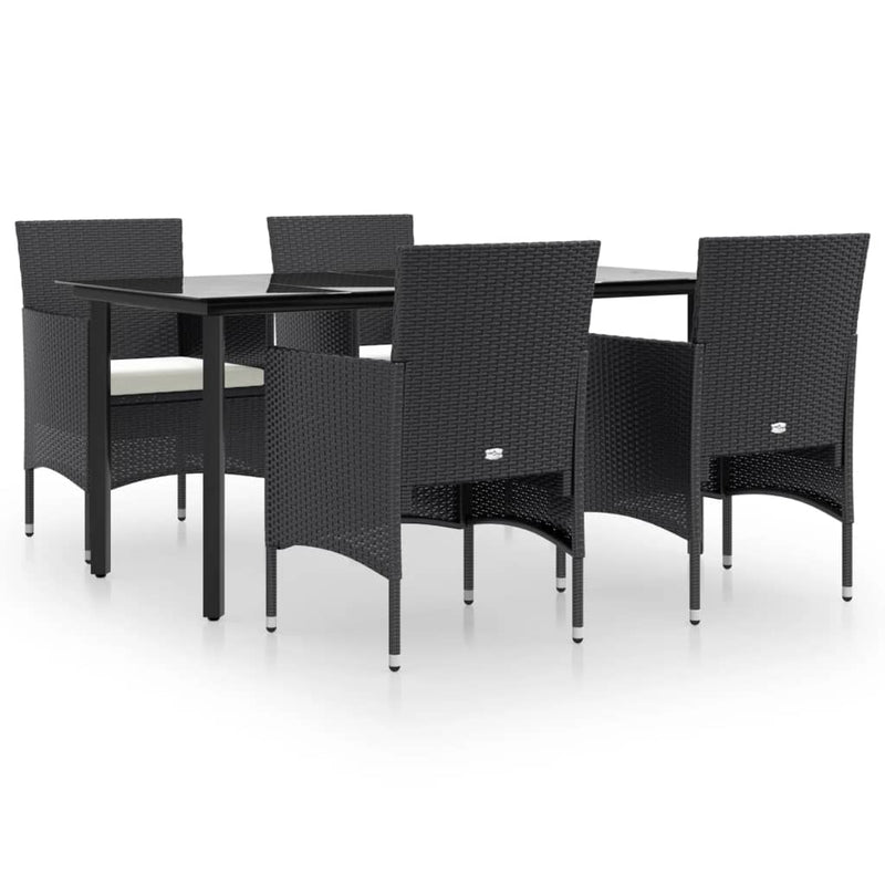 Set de masă pentru grădină, 5 piese, cu perne, negru