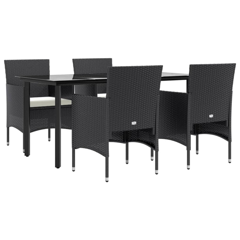 Set de masă pentru grădină, 5 piese, cu perne, negru