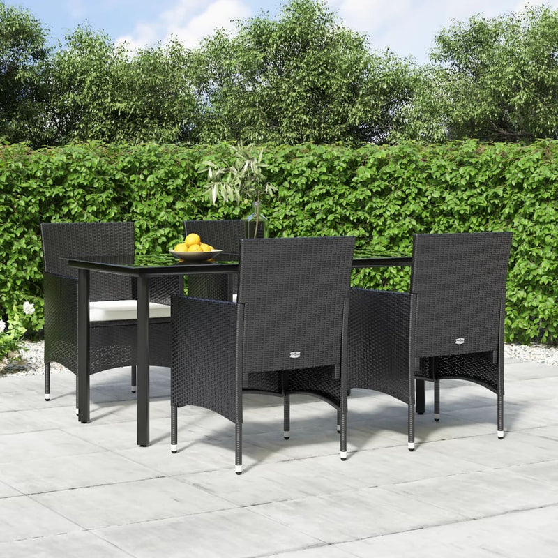 Set de masă pentru grădină, 5 piese, cu perne, negru