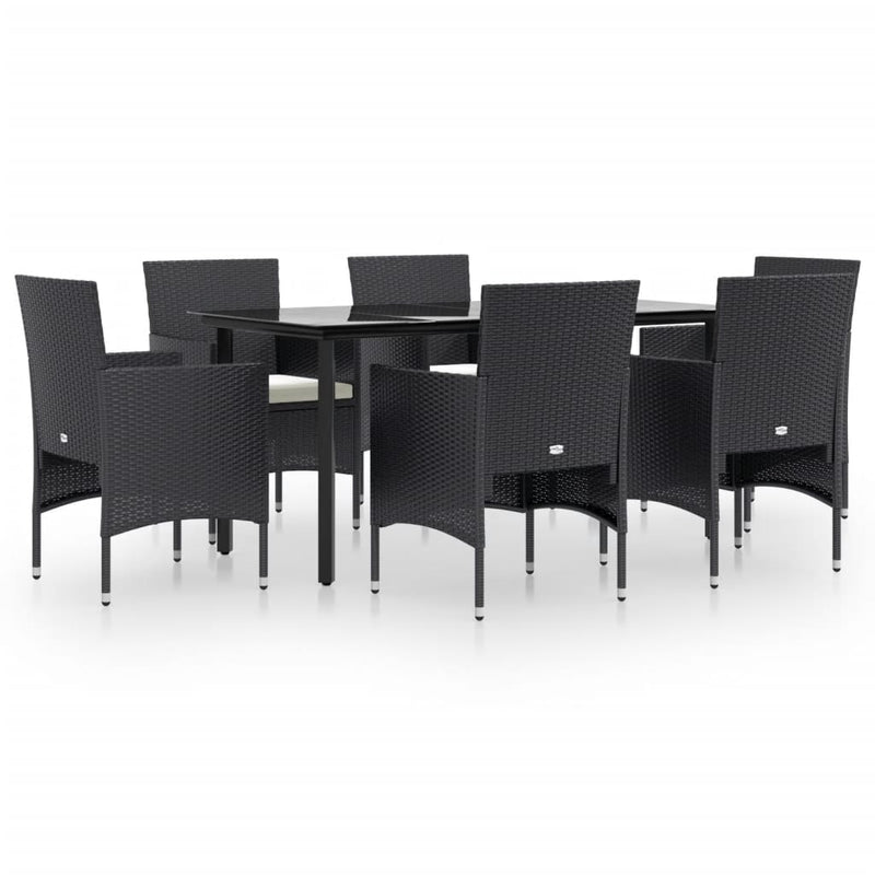 Set de masă pentru grădină, 7 piese, cu perne, negru