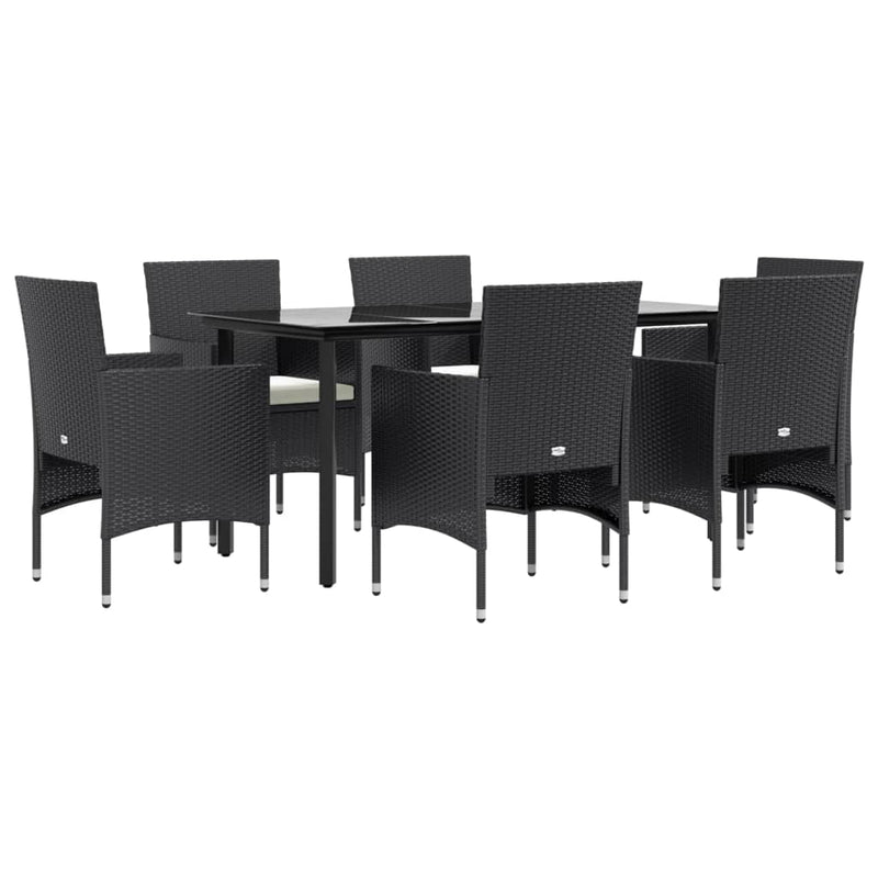 Set de masă pentru grădină, 7 piese, cu perne, negru