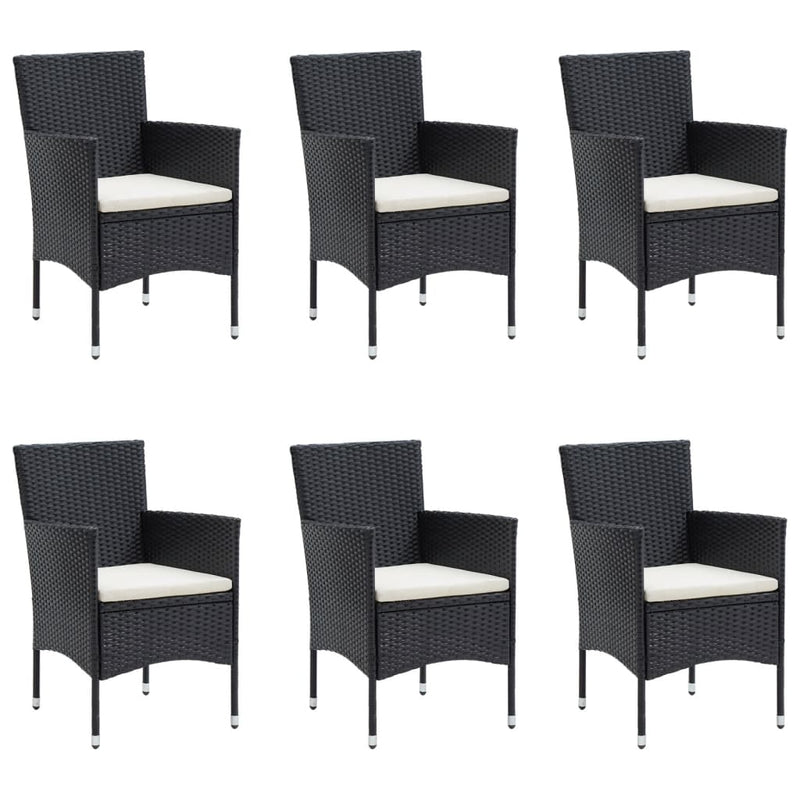 Set de masă pentru grădină, 7 piese, cu perne, negru