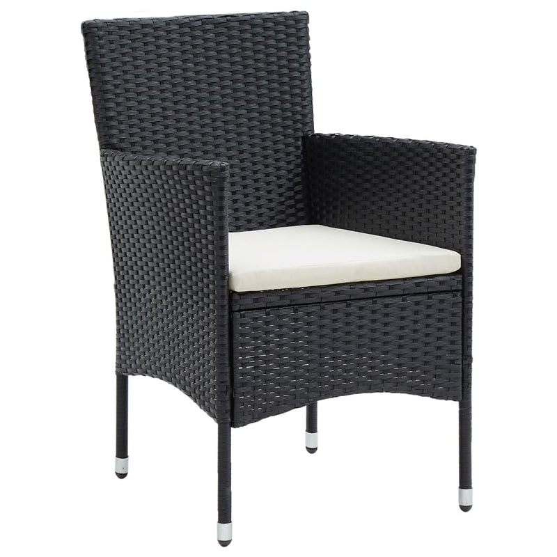 Set de masă pentru grădină, 7 piese, cu perne, negru