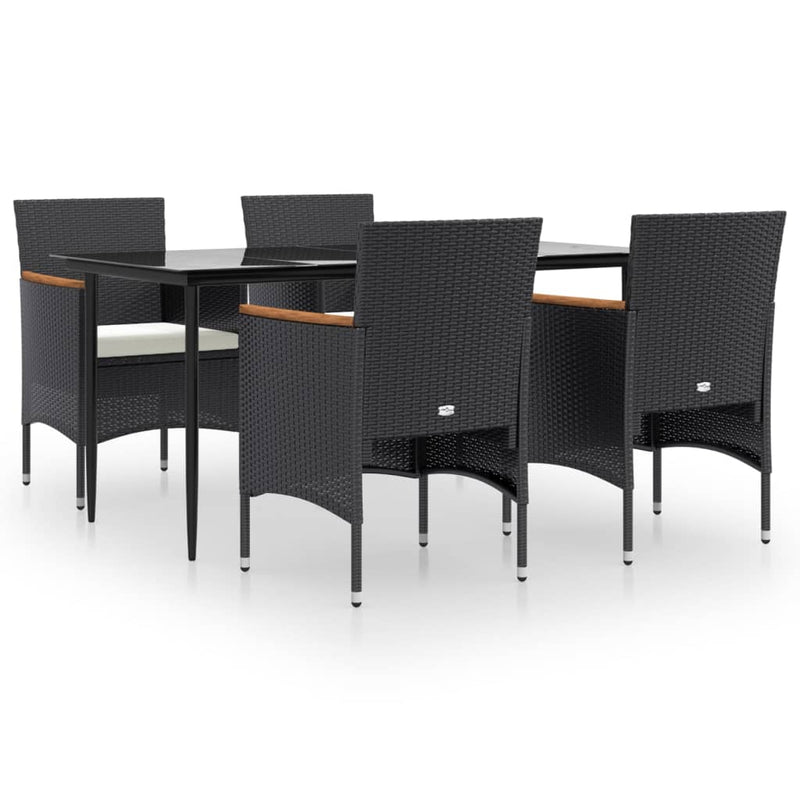 Set de masă pentru grădină, 5 piese, cu perne, negru