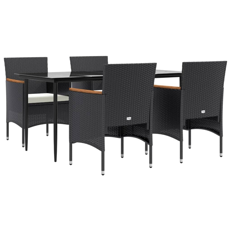 Set de masă pentru grădină, 5 piese, cu perne, negru
