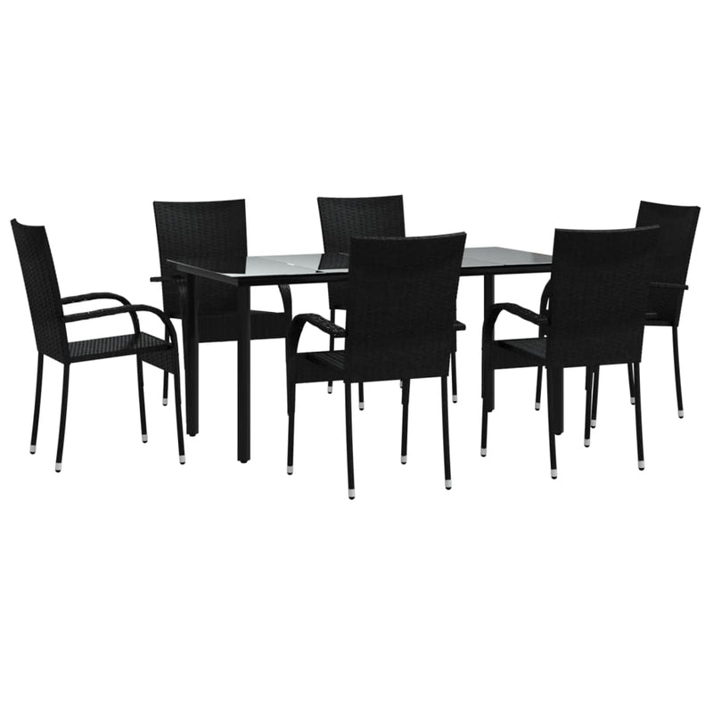 Set mobilier de grădină, 7 piese, negru, poliratan