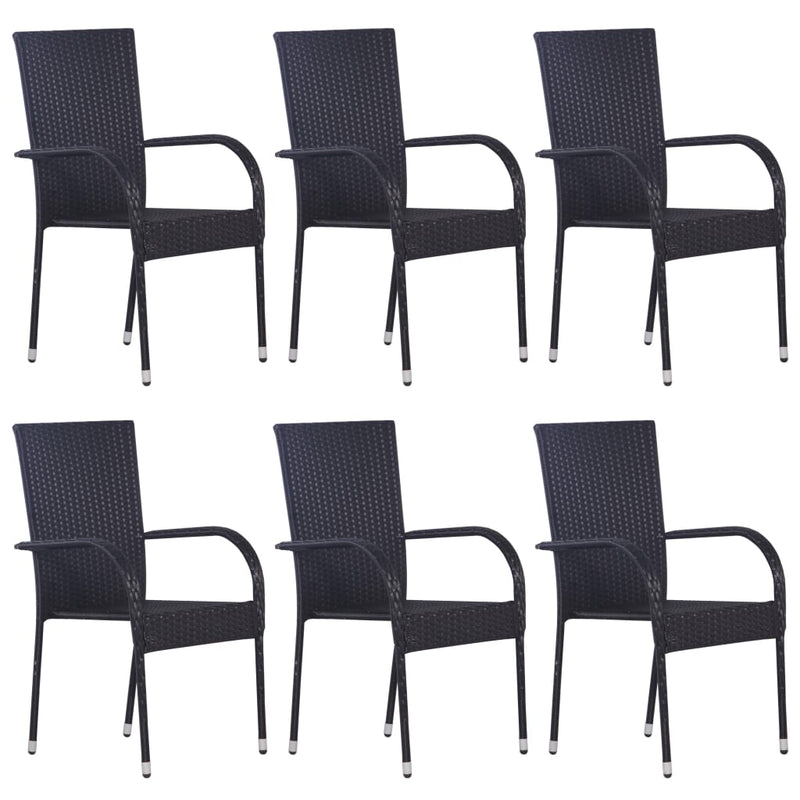 Set mobilier de grădină, 7 piese, negru, poliratan