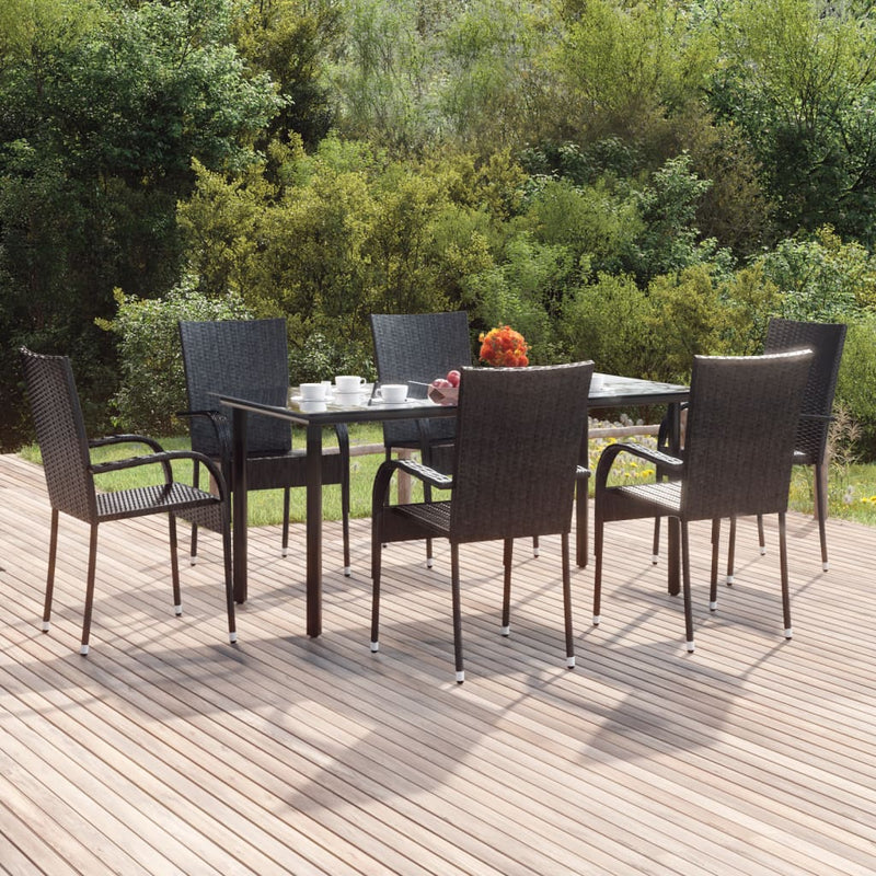 Set mobilier de grădină, 7 piese, negru, poliratan