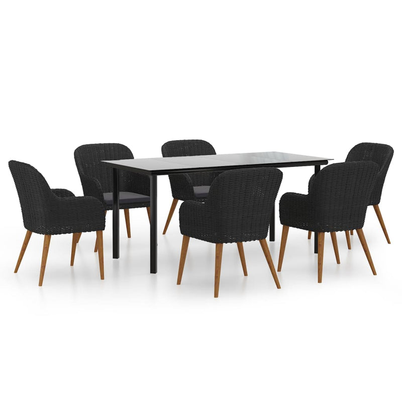 Set de masă pentru grădină, 7 piese, cu perne, negru