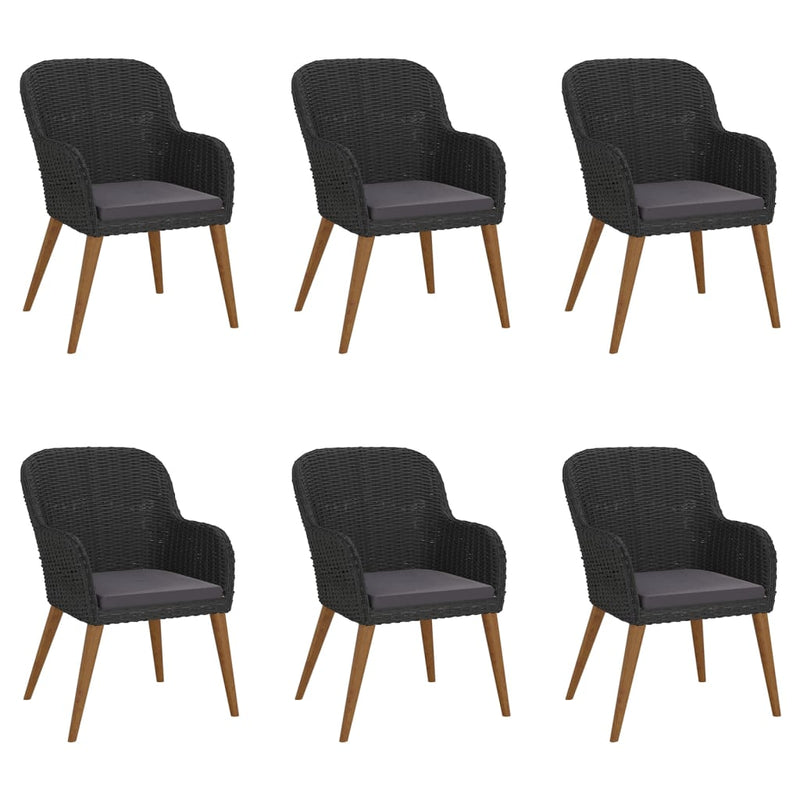 Set de masă pentru grădină, 7 piese, cu perne, negru