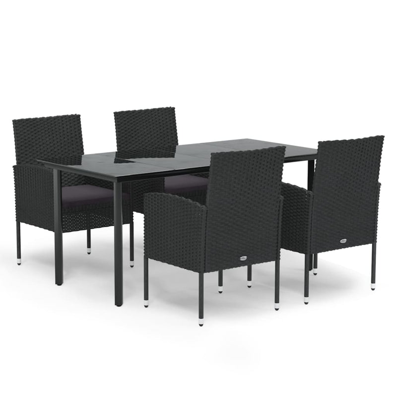 Set mobilier de grădină cu perne, 5 piese, negru, poliratan