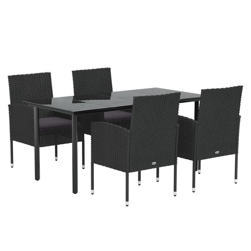 Set mobilier de grădină cu perne, 5 piese, negru, poliratan