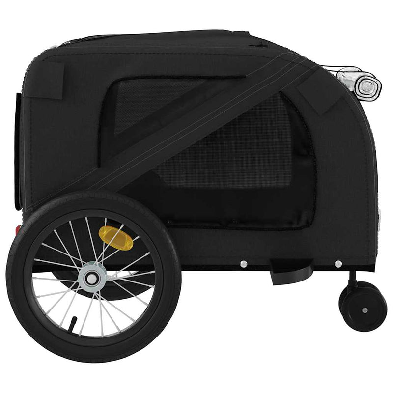 Remorcă bicicletă pentru animale de companie, neagră, din material Oxford și fier