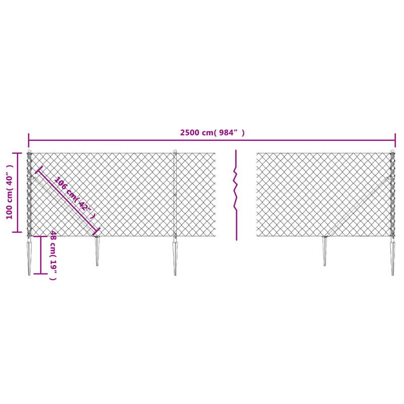 Gard plasă de sârmă cu țăruși de fixare, verde, 1x25 m