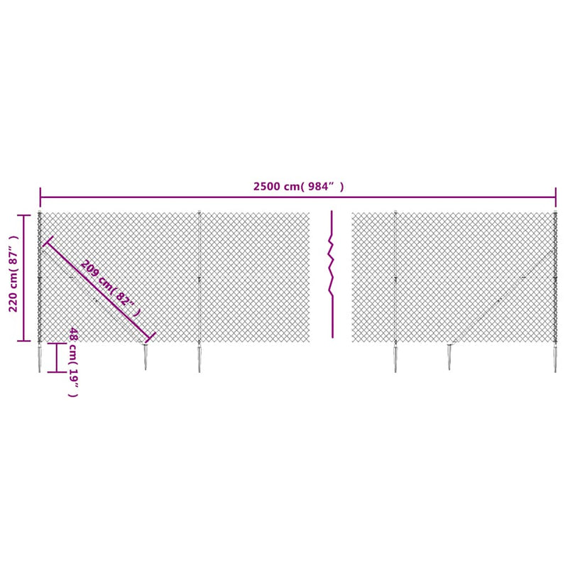 Gard plasă de sârmă cu țăruși de fixare, verde, 2,2x25 m